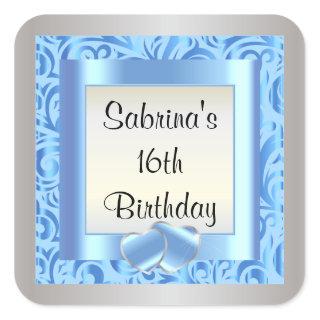 16th Birthday Party | DIY Text | Blue Square Sticker