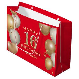 16th Birthday Party Red and Gold Balloons Large Gift Bag