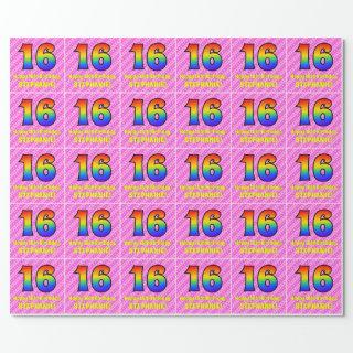 16th Birthday: Pink Stripes & Hearts, Rainbow # 16