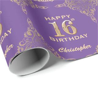 16th Birthday Purple and Gold Glitter Frame