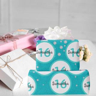 16th birthday teal green glitter diamonds