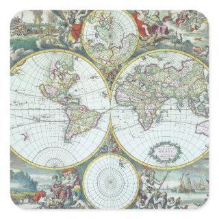 17th Century Antique World Map, Frederick De Wit Square Sticker