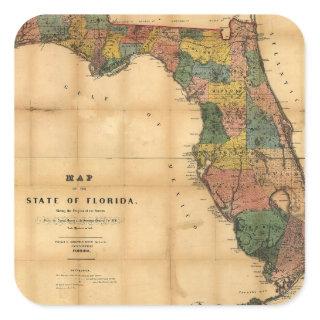 1856 Map of the State of Florida by Columbus Drew Square Sticker