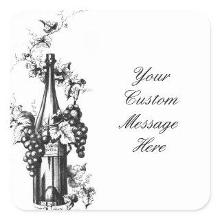 1873 Vintage Wine Bottle with Grapes and Leaves Square Sticker