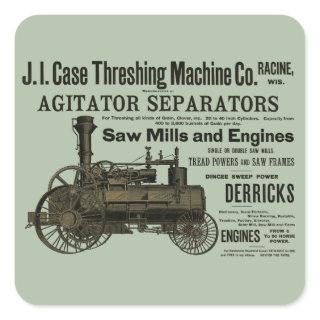 1889 Threshing Machine Steam Engine Farm Farming Square Sticker