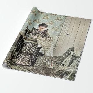 1890's Woman at Sewing Machine Photo Tinted