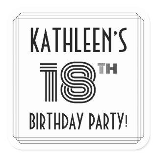 18th Birthday Party: Art Deco Style + Custom Name Square Sticker