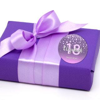 18th birthday party diamonds glitter purple pink classic round sticker