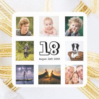 18th birthday party photo collage boy square sticker