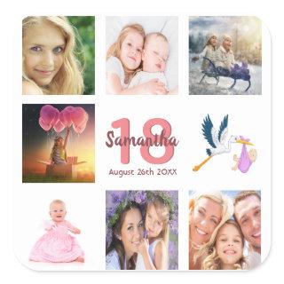 18th birthday party photo collage square sticker