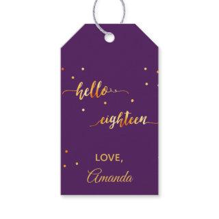 18th birthday purple black hello 18 script name gift tags