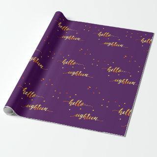 18th birthday purple gold hello 18 typography