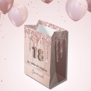 18th birthday rose gold glitter pink balloon style medium gift bag