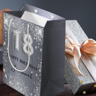 18th birthday silver glitter glamorous monogram medium gift bag
