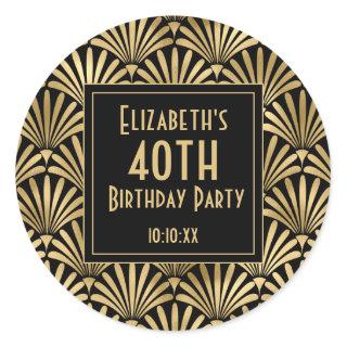 1920's Art Deco Black|Gold Birthday Party Classic Round Sticker