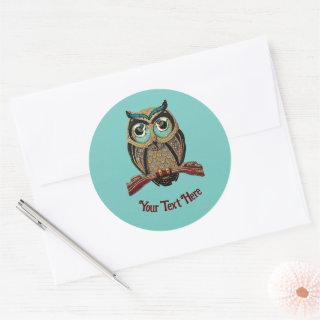 1920s Art Deco Owl with your text Vintage Classic Round Sticker