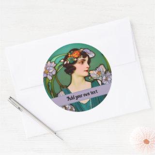 1920s Elegance - Art Nouveau portrait - your text Classic Round Sticker