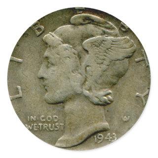 1943 US Mercury dime obverse sticker