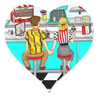 1950's Couple Holding Hands at Diner    Heart Sticker