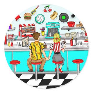 1950's Diner | Couple Holding Hands  Classic Round Sticker