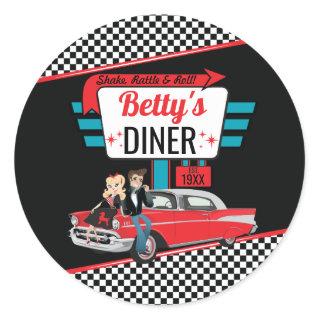 1950's Retro Diner Black & Red Sock Hop Classic Round Sticker