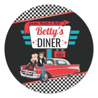 1950's Retro Diner Black & Red Sock Hop Classic Round Sticker