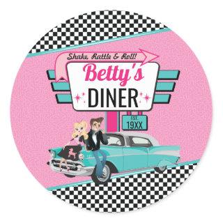 1950's Retro Diner Pink & Teal Sock Hop Classic Round Sticker