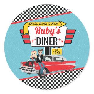 1950's Retro Diner Teal & Red Sock Hop Classic Round Sticker
