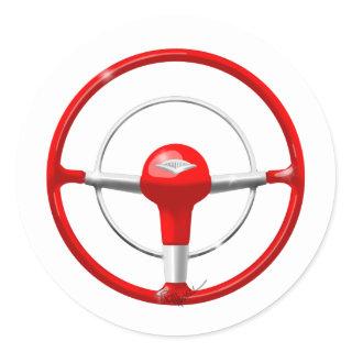 1955 Chevy Red Steering Wheel Classic Round Sticker