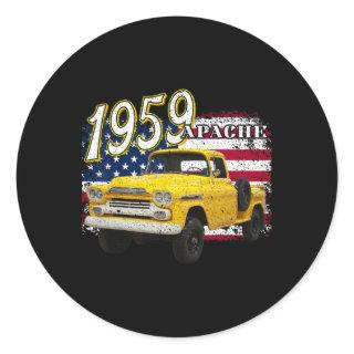 1959 59 Apache Truck 4th Of July American  Classic Round Sticker