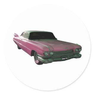 1959 Caddilac Big Pink Fins Classic Round Sticker