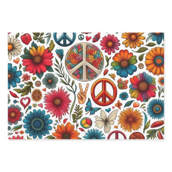 1960s Hippie Couple flower child Peace & Love art   Sheets