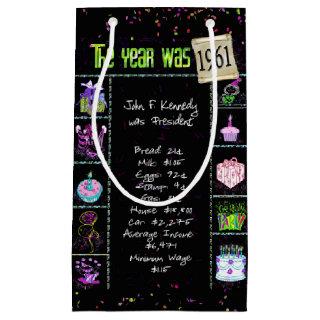 1961 Birth Year Trivia on Black Small Gift Bag