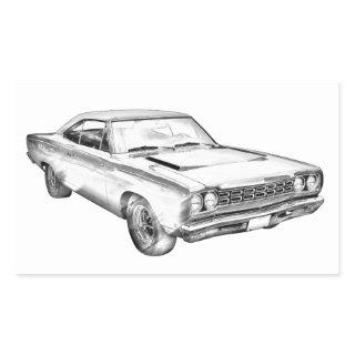 1968 Plymouth Roadrunner Muscle Car Illustration Rectangular Sticker