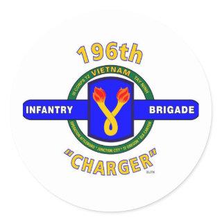 196TH INFANTRY BRIGADE "CHARGER" VIETNAM CLASSIC ROUND STICKER