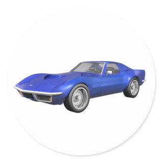 1970 Corvette Sports Car: Blue Finish Classic Round Sticker