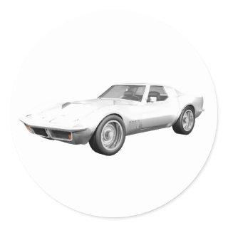 1970 Corvette Sports Car: White Finish Classic Round Sticker