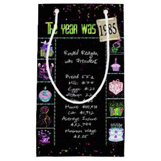 1985 Birth Year Trivia on Black Small Gift Bag
