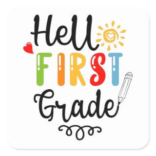 1/2- Hello First Grade Shirt, First Grade Student Square Sticker