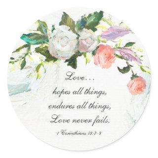 1 Corinthians 13:7-8 Love Never Fails Roses Classic Round Sticker