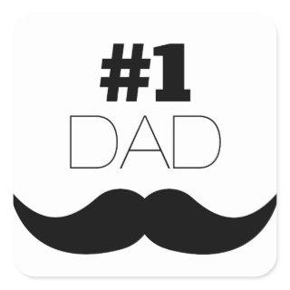 #1 Dad Black Mustache - Number One Square Sticker