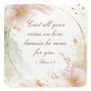 1 Peter 5:7 Cast All Your Cares on Him Bible Verse Square Sticker