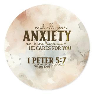 1 Peter 5:7 Cast your anxiety on Him Bible Verse Classic Round Sticker
