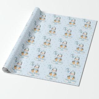 1st Birthday Baby Penguin Blue