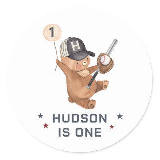 1st Birthday Baseball Bear Classic Round Sticker