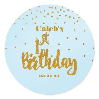 1st Birthday Blue & Gold Foil Confetti Dot Sticker