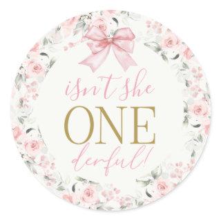 1st Birthday Girl with bow Classic Round Sticker