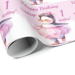 1st Birthday Penguin Ballerina Pink