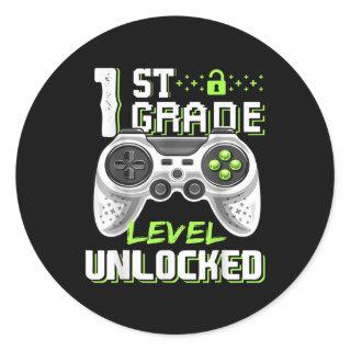 1st Grade Level Unlocked Gamer First Day Of School Classic Round Sticker