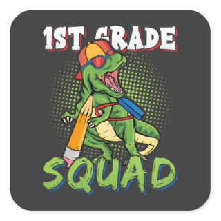 1st Grade Squad Dinosaur Square Sticker
